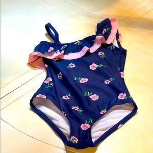 Navy Blue Floral Kids Swimsuit Kami size 5 perfect condition